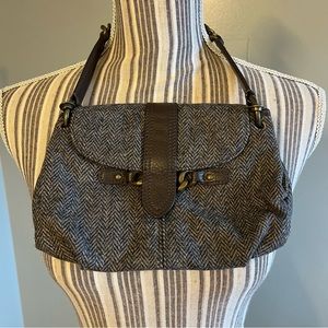 J Crew Womens Tweed 100% Wool Wristlet Gold Chain Magnetic Clasp Small Wristlet